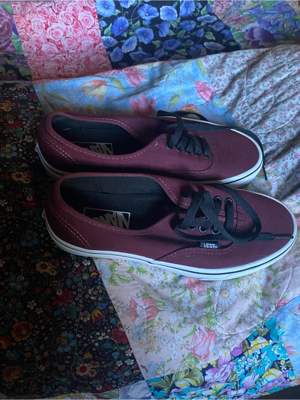 Vans Low-Top Canvas Sneakers in Maroon with Black Laces
